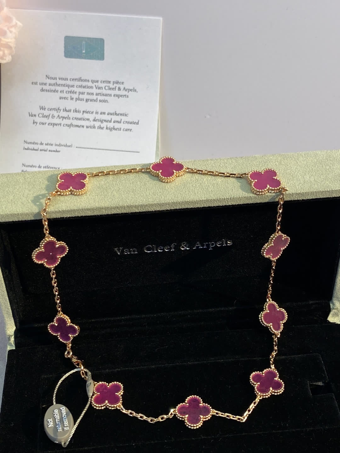 Van Cleef & Arpels Alhambra Pink Enamel Gold Necklace